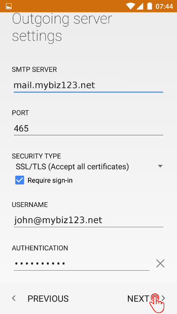 Outgoing server settings