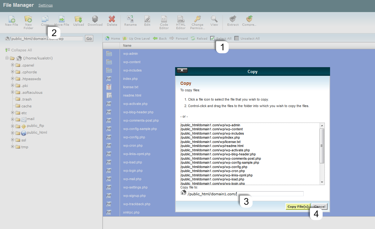 File Manager copy dialog