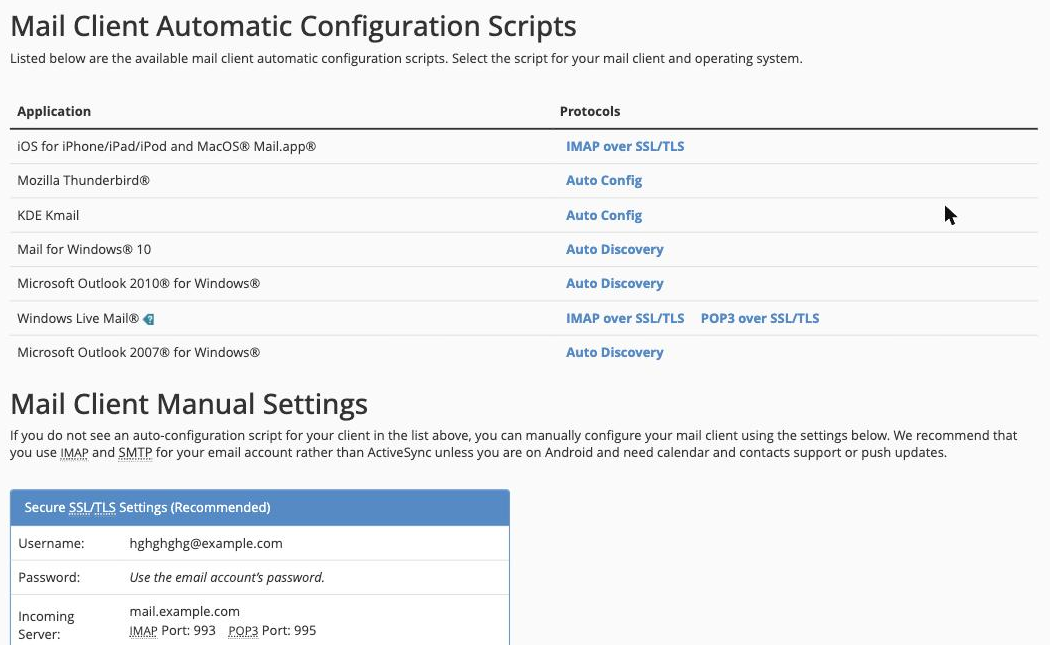The Connect Devices page, with automatic configuration scripts and manual settings