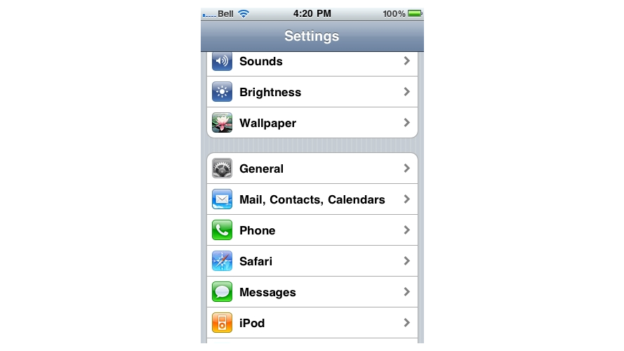 Mail, Contacts, Calendars option