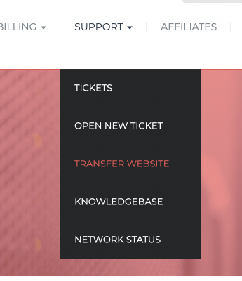 Transfer Website menu option