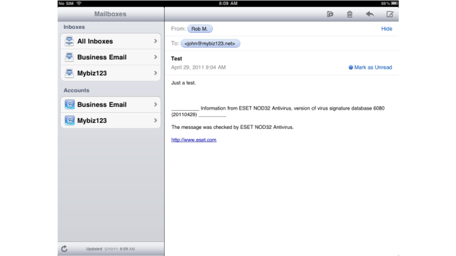 Accounts list in Mail