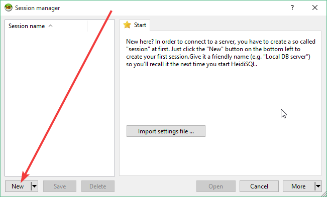 HeidiSQL session manager