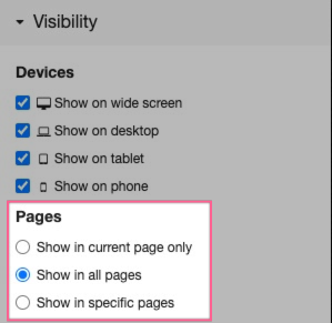 Visibility Options panel showing page selection controls