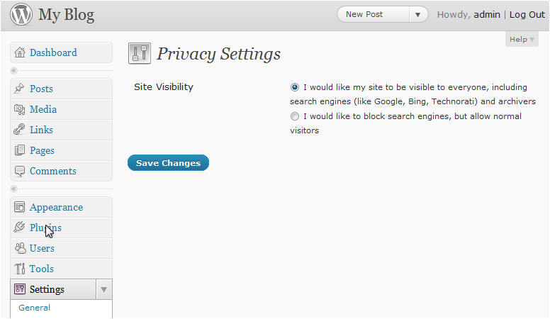Search engine visibility setting