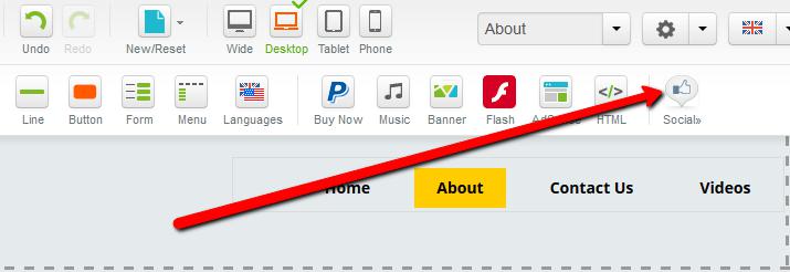 Social button in the element panel