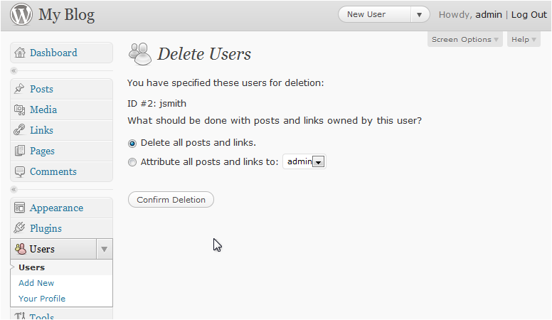 Confirm Deletion button