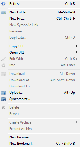 Cyberduck right-click menu