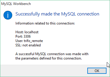 MySQL Workbench successful connection message