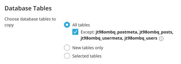 Database table selection