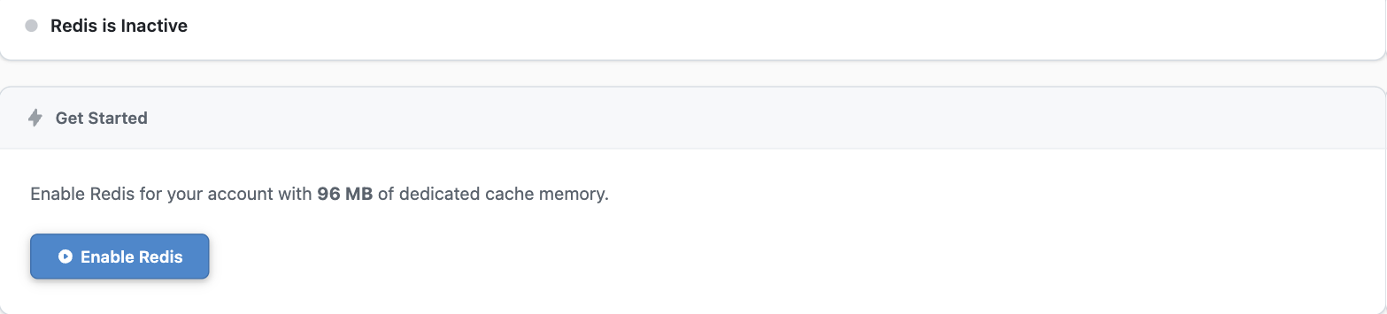 The Redis plugin showing the Enable Redis button