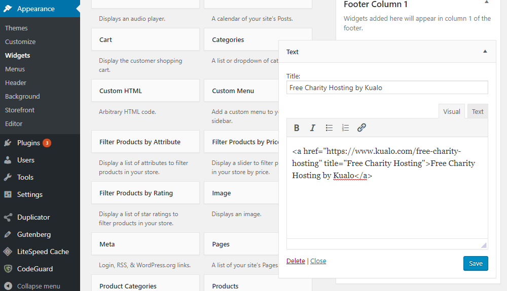 WordPress Footer Widget