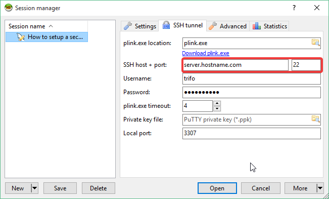 HeidiSQL SSH tunnel tab