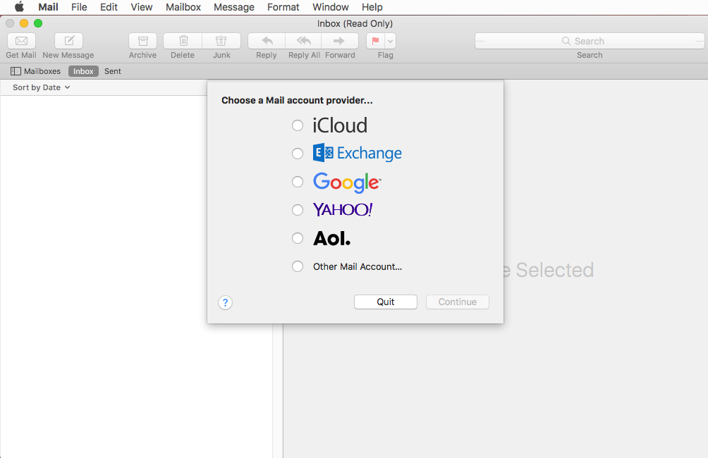 Apple Mail open and ready to use