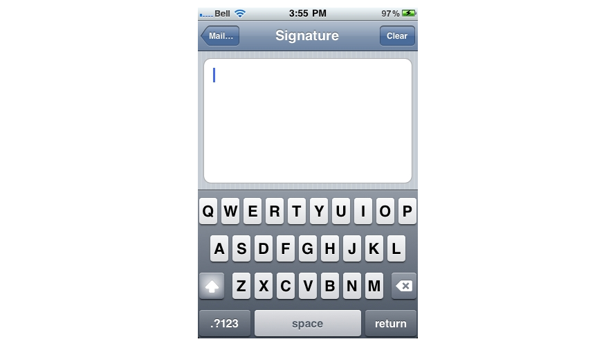 Signature entry screen