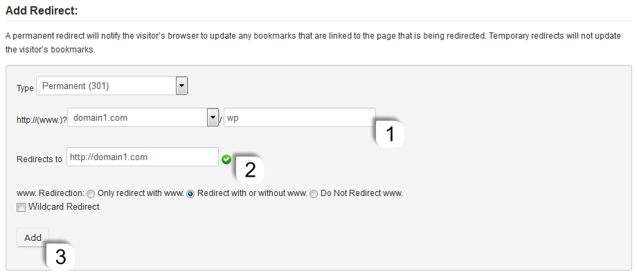 cPanel Redirects screen