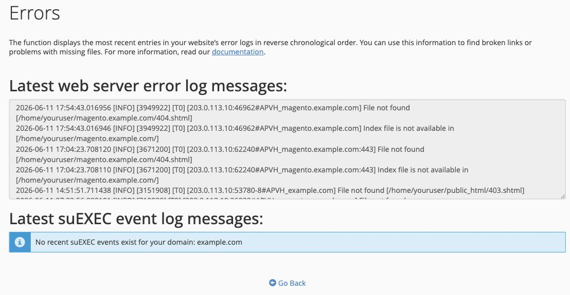 The Errors tool in cPanel