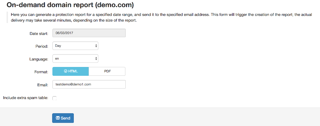 On-demand protection report screen