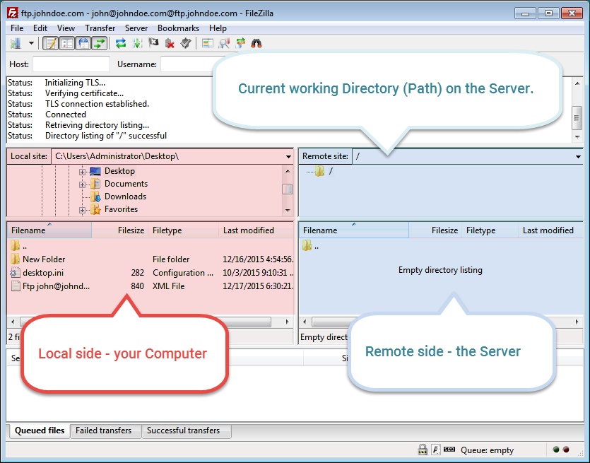 FileZilla connected view