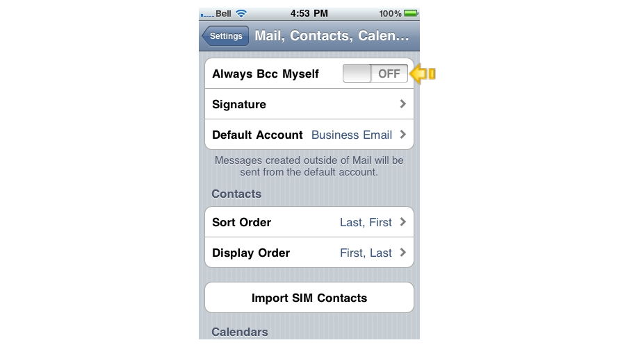 Signature and default account settings