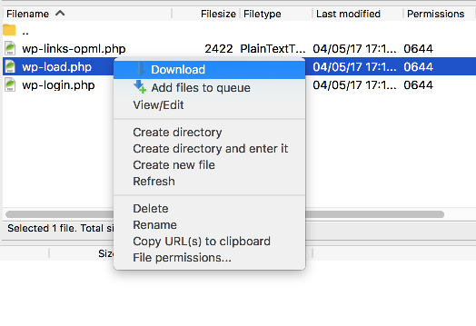 Download option in FileZilla context menu
