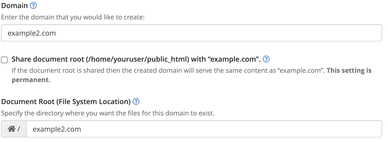 Entering the addon domain and giving it its own document root
