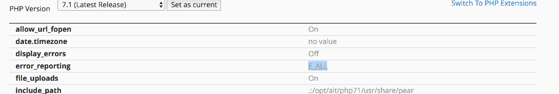 The error_reporting option ready to be changed