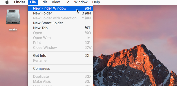 New Finder Window menu option