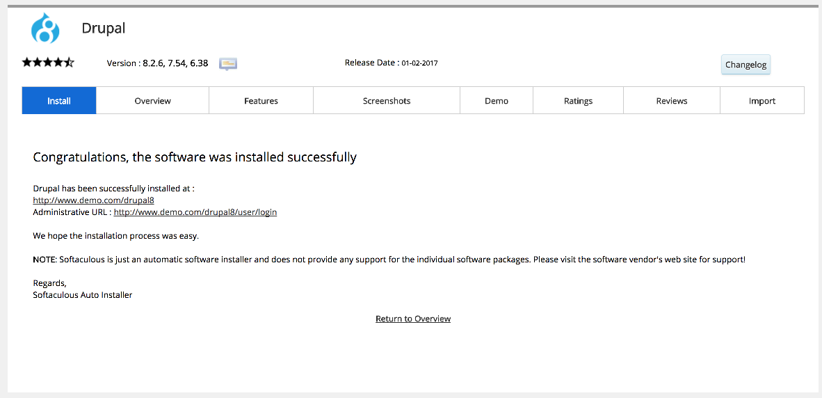 Installation complete screen