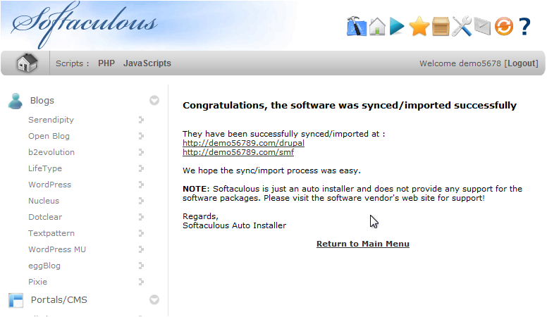 Links to imported software