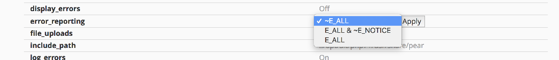 Selecting E_ALL from the error_reporting drop-down