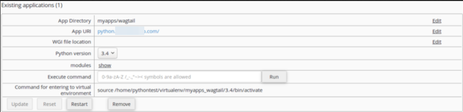Python Selector showing the activate command