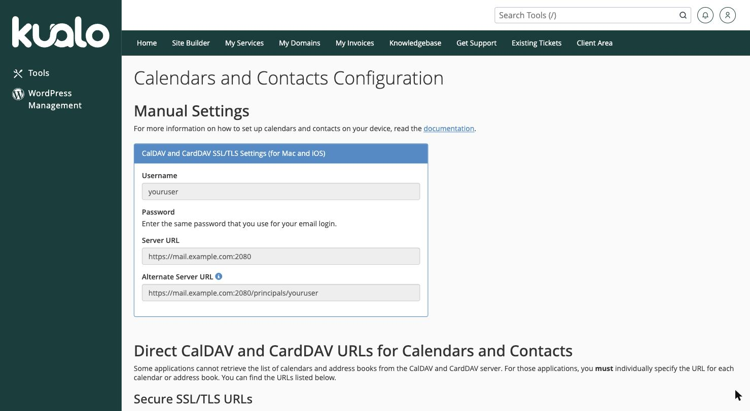 CalDAV and CardDAV connection settings in cPanel
