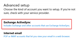 Advanced Setup - Exchange ActiveSync option