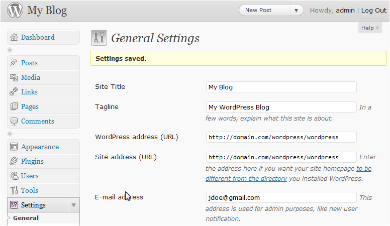 Settings saved confirmation