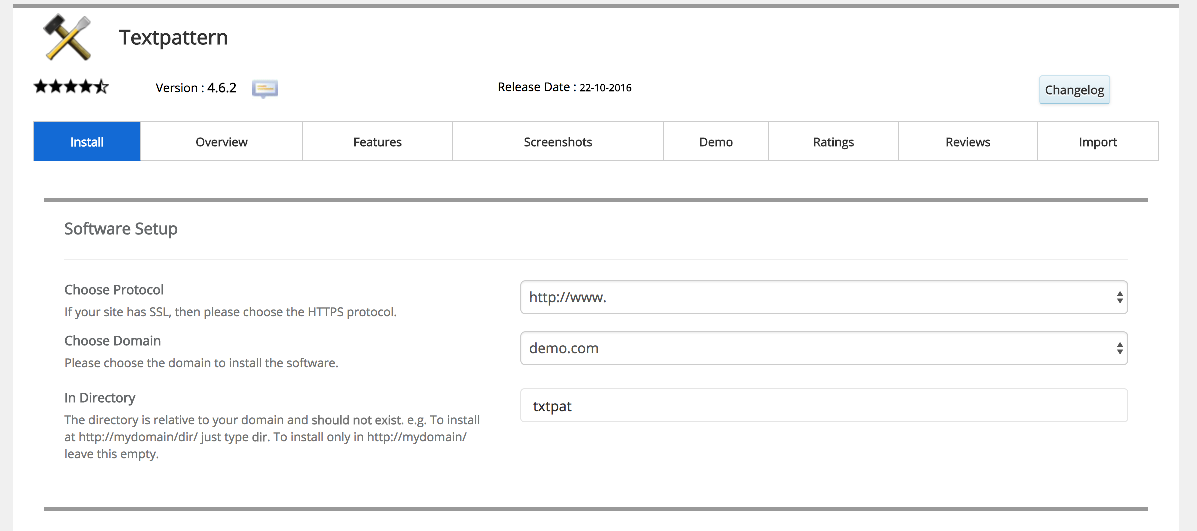 Softaculous install form