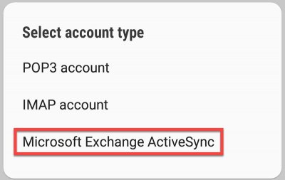 Account type selection screen