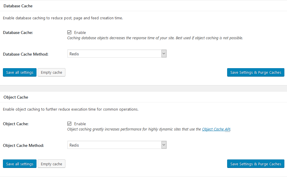 W3 Total Cache general settings showing Redis selected