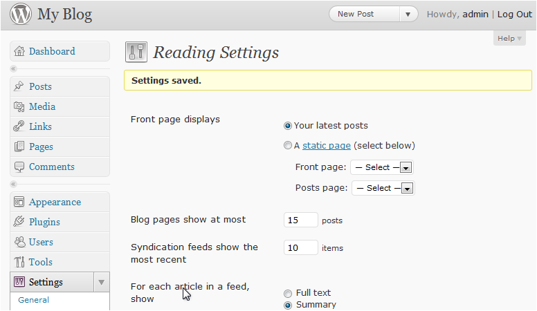 Settings saved confirmation