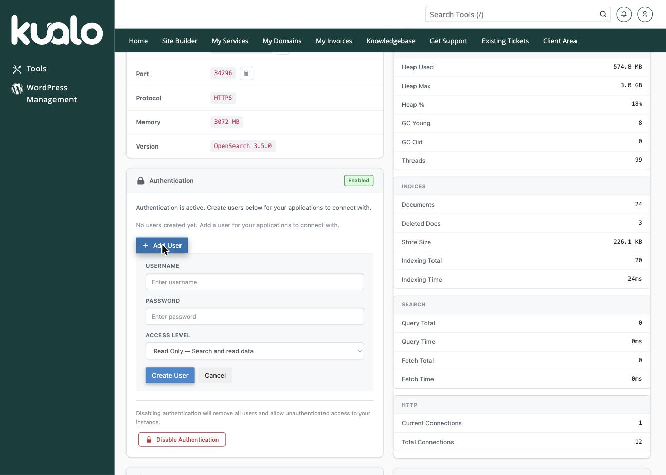 Adding a user under Authentication