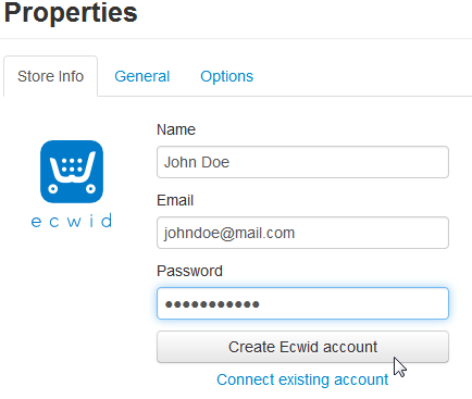 Create Ecwid account form