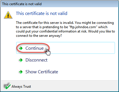 Certificate warning in Cyberduck