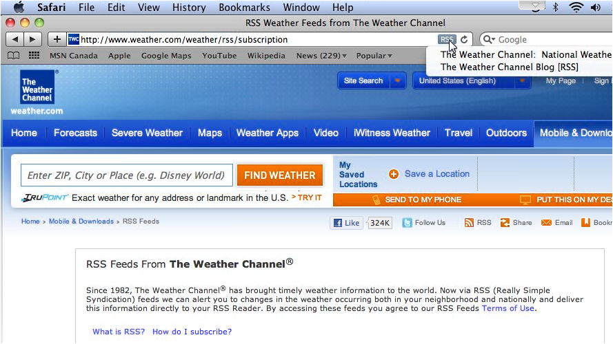 RSS icon in Safari address bar