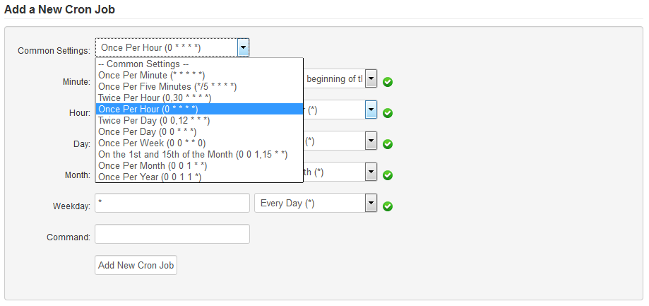 Setting the cron frequency to once per hour