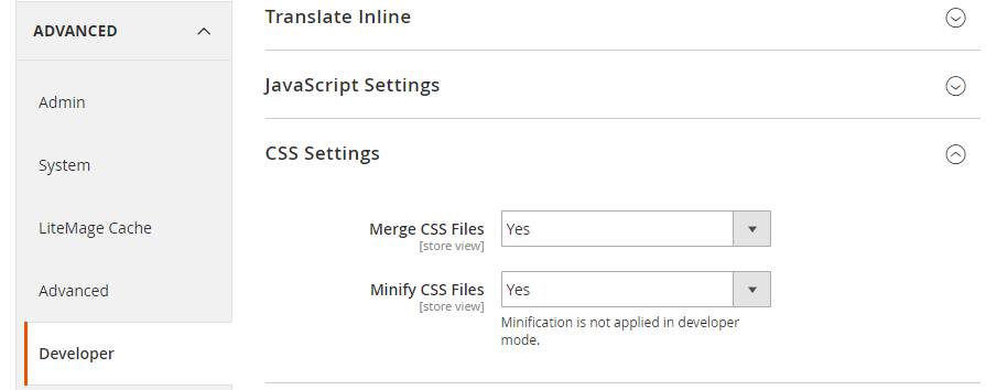 CSS settings in Magento 2 Admin