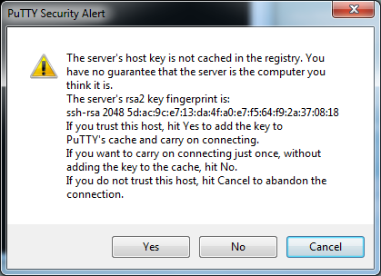 PuTTY security alert