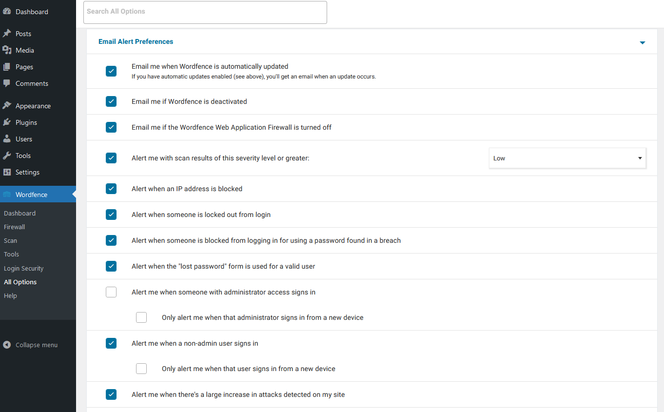 Email alert preferences