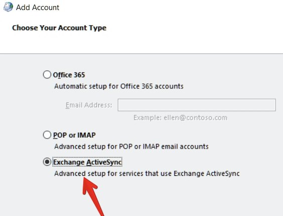 Exchange ActiveSync option