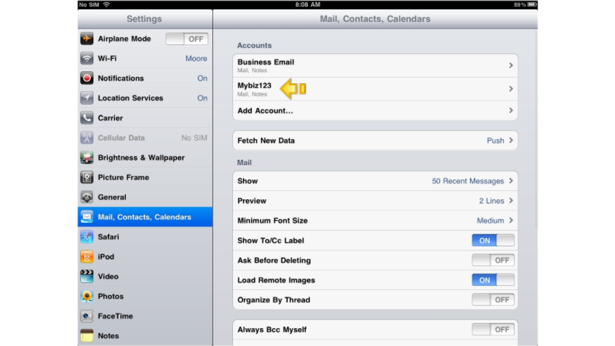 Account listed under Accounts