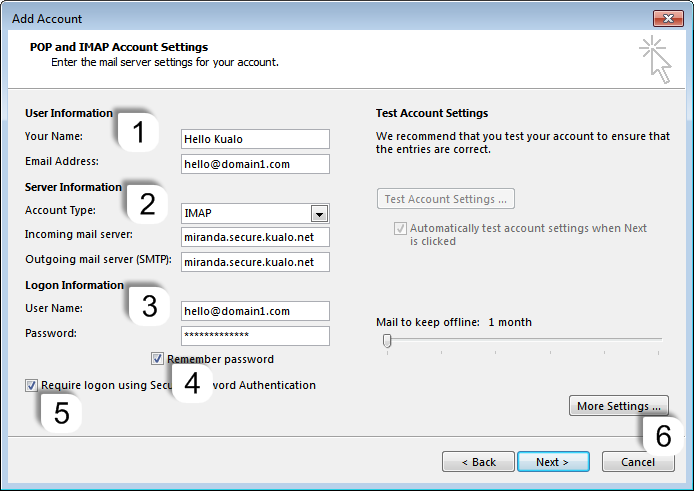 Account settings screen